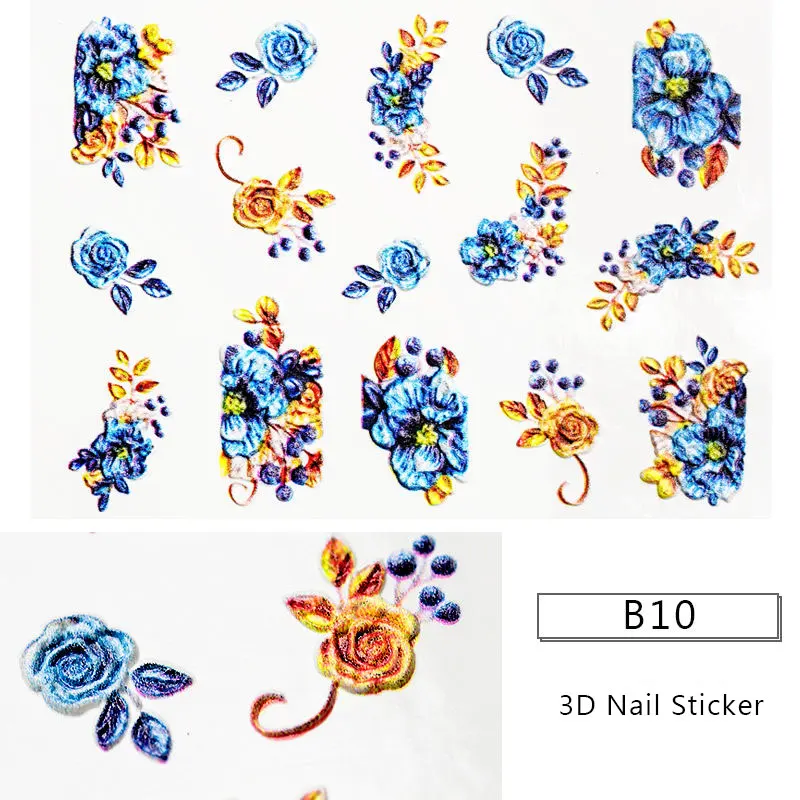 Наклейки для ногтей с объемным тиснением в виде цветов, Водные Наклейки с гравировкой, наклейки для дизайна ногтей в виде цветов, акриловые наклейки для ногтей с водными горками - Color: SS06529