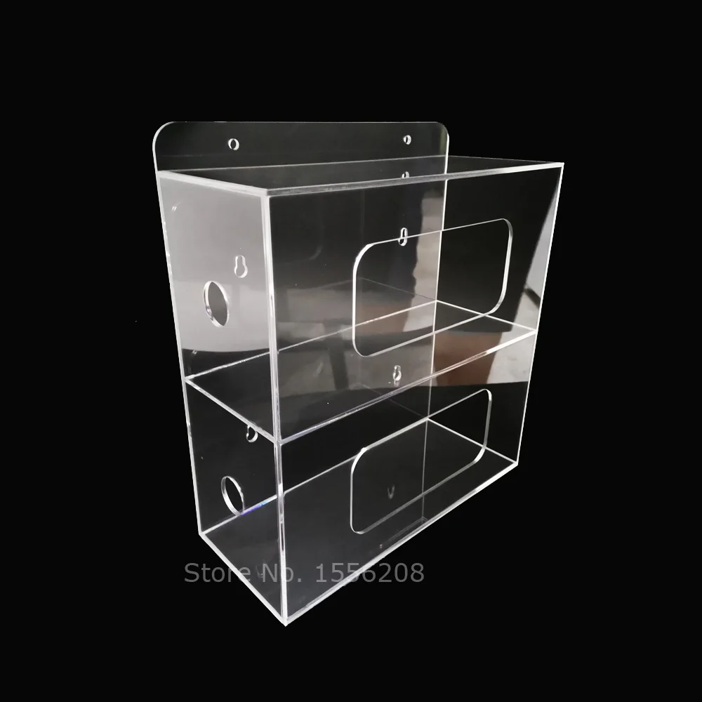 Clear Wall Mount Acrylic Double Side Loading Glove Box Dispenser Holder 10" Width x 11" Height x 4" Depth 3