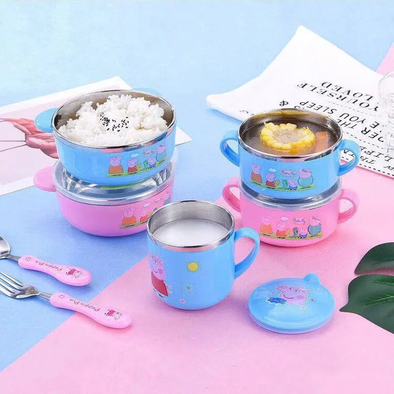 Peppa Pig посуда ложка гоночная вилка ложка для супа набор для детского питания добавка из нержавеющей стали миска с крышкой комбинированный набор игрушек