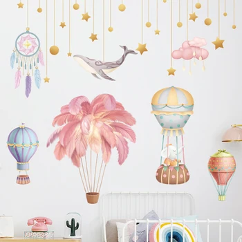 

Pink Hot Air Balloon Wall Stickers Girl Wall Decals Bedroom Cartoon Elephant Whale Starry Sky Nursery Wall Decor Vinyl Decal