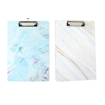 

2 Pcs Cute A4 Marble Series Clipboard File Folder Stationary Board Hard Board Writing Plate Clip Blue & White