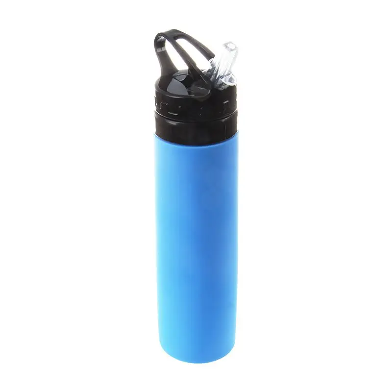 Эко сжимает спортивный напиток тренажерный зал бутылка соломы воды гидратации Нет BPA силиконовый синий