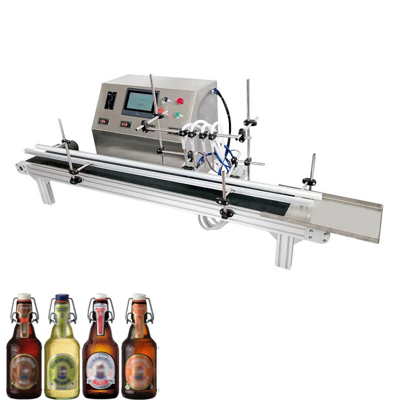 Small quantitative four head liquid filling machine mineral water juice