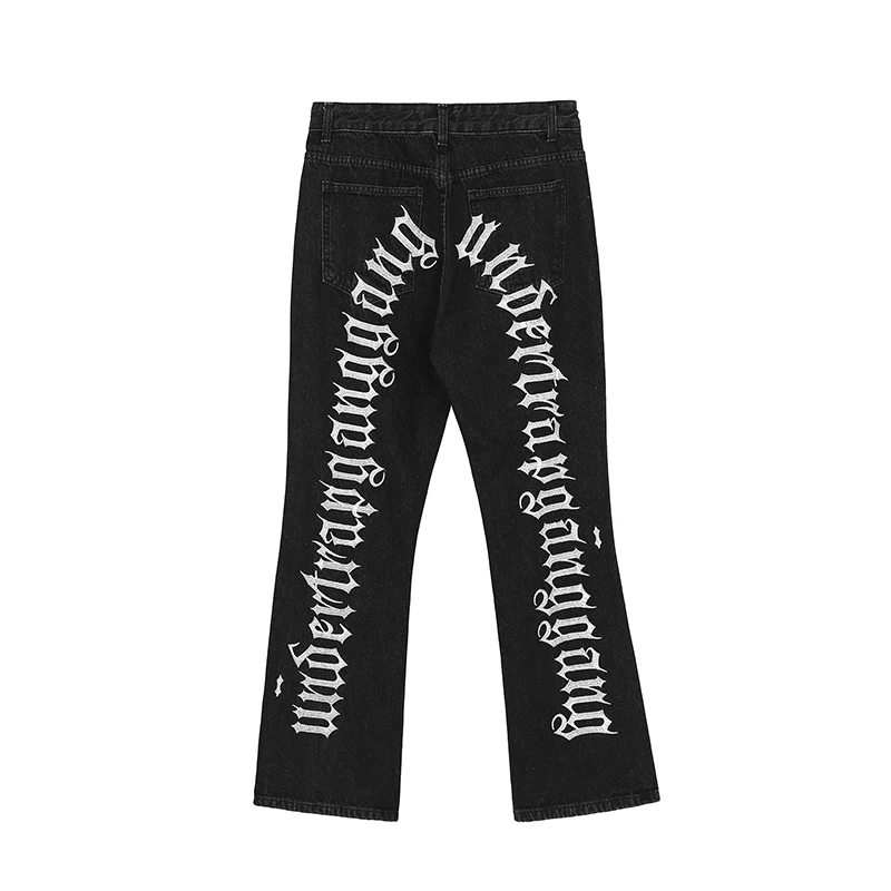 Mens Letter Embroidery Ripped Jeans 