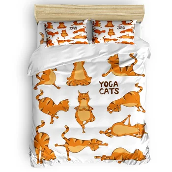 

4 Pcs Duvet Cover Cartoon Animal Cat Practice Yoga Design Bedding Set Home Bedding Set Luxury Comforter Bedding Sets