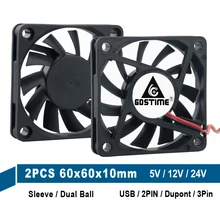Gdstime – ventilateur de refroidissement 5V, 12V, 24V, 6010, 60mm, 6cm, DC, 60x60x10mm, 2 broches, 3 broches, USB, Dupont, pour boîtier d'ordinateur, CPU