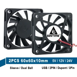 Gdstime – ventilateur de refroidissement 5V, 12V, 24V, 6010, 60mm, 6cm, DC, 60x60x10mm, 2 broches, 3 broches, USB, Dupont, pour boîtier d'ordinateur, CPU 