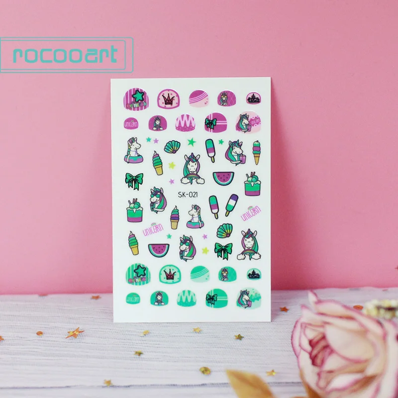 SK-021 Rocooart beauty, мультипликационный рисунок, детские наклейки для ногтей, клей, сделай сам, искусство для ногтей, тату, временно, наклейки для ногтей, Декор - Цвет: SK-021