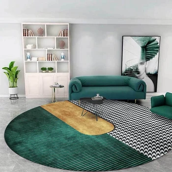 

Fashion Luxury Geometric Round Area Rugs Green Orange Golden Stitching Carpets Livingroom Bedroom Hanging Basket Chair Floor Mat