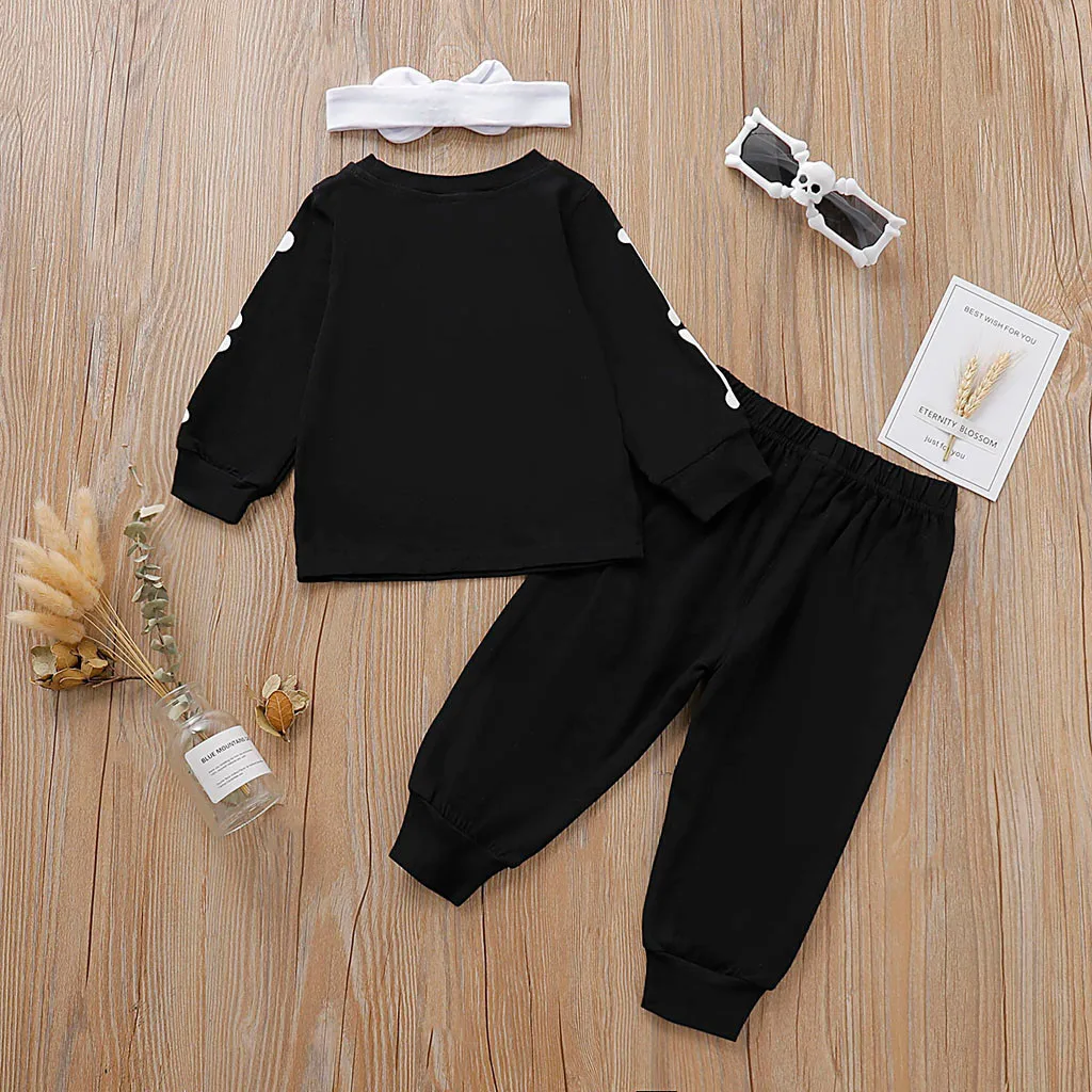 Halloween Toddler Kids Baby Boy Bone T shirt Pants Headband Outfits Costume Set Halloween letter top pants trousers set Dropship