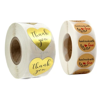 

1000 Pcs Stickers: 500Pcs Heart-Shape Thank You Foil Sticker & 500Pcs 1 Inch with Love Stickers with Red Heart and Star