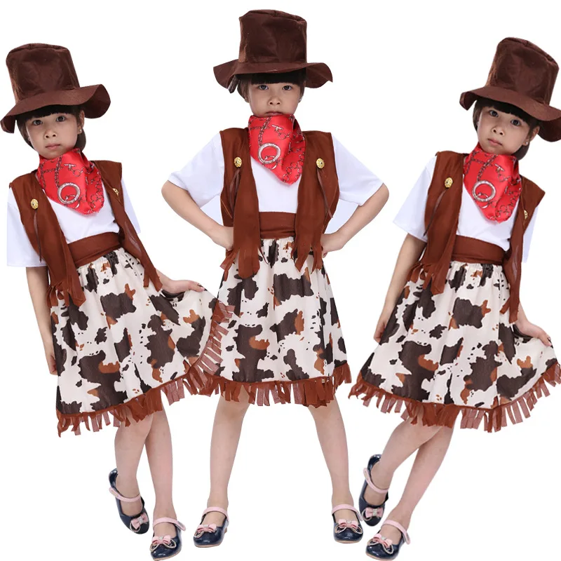 Children Halloween A Fancy Party Cowboy Costume,Cowgirl Cosplay Western Dress Suit Carnival Kids
