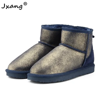 

JXANG New Fashion Women snow boots 100% Genuine Leather women Boots warm waterproof winter boots ankle boots Free Shipping