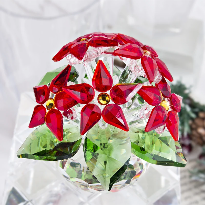 H& D хрустальные статуэтки Poinsettia, Праздничные рождественские украшения, коллекция декора для домашнего стола, сувенирный подарок(красный 6 шт. цветок