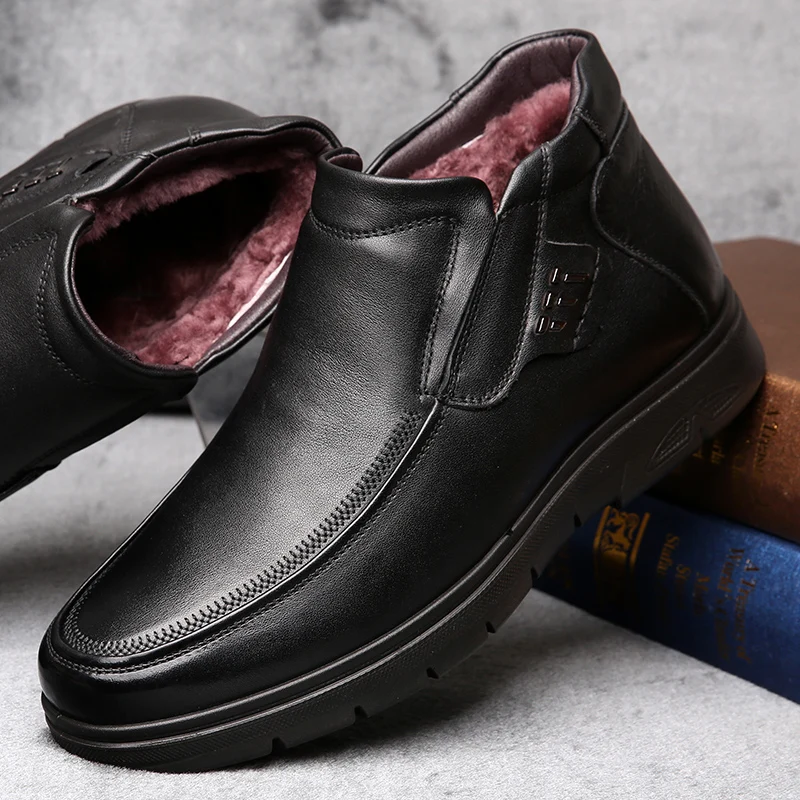 Британский модный мужской теплый плюшевый ботинки «Челси» зимняя обувь из коровьей кожи зимние ботинки на платформе без застежки sapato bota hombre