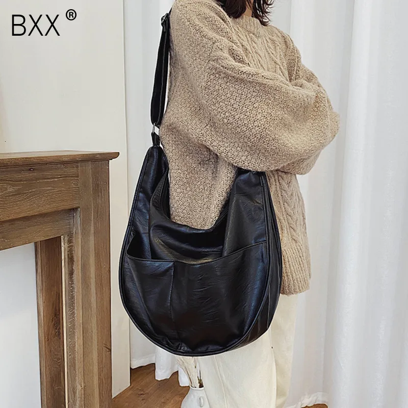 

[BXX] PU Leather Solid Color Shoulder Bags For Women 2020 Winter Brand Designer Travel Handbags Lady Simple Female Elegant HJ512