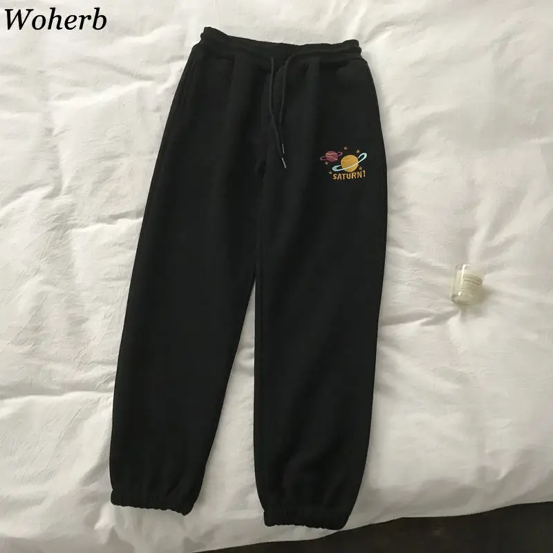 Женские шаровары с вышивкой Woherb повседневные свободные плотные штаны в