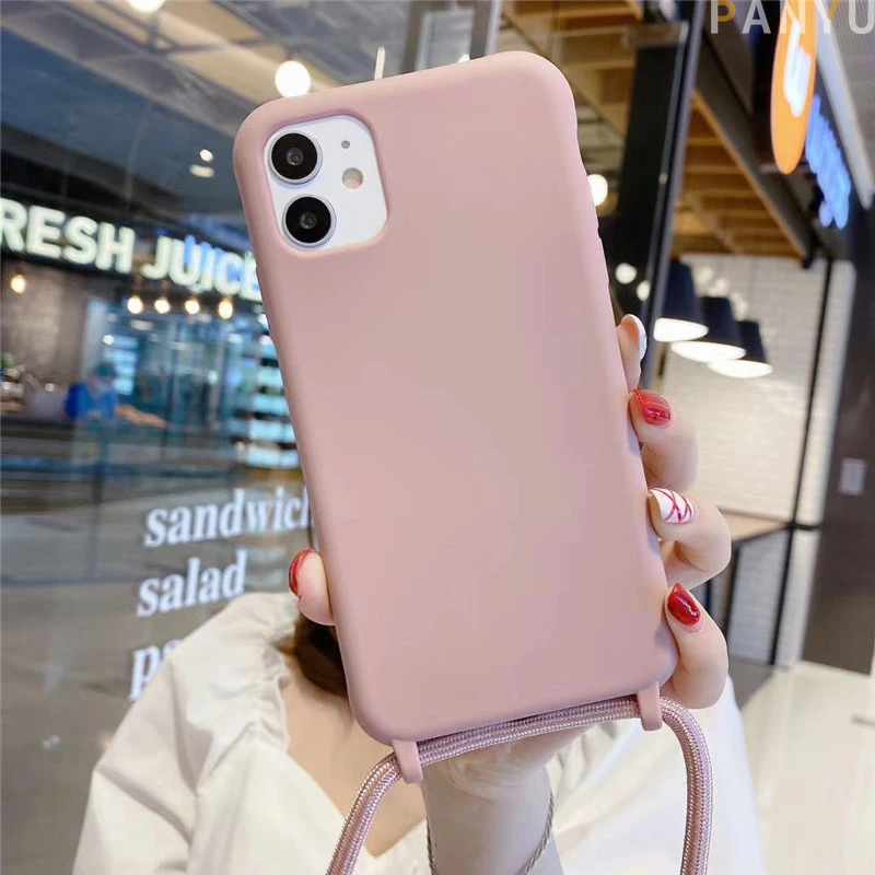 

Panyu Phone Case For Samsung S20 Plus Ultra A71 A51 Candy Pure Color Back Sling Soft TPU Silicone Hang Rope Shell