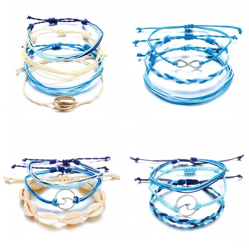 

Bohemian Shell Rope Ins Bracelets Set For Woman Multilayer Wave Infinity Weaved Colorful Chain Bracelet Adjustable Jewelry Gifts