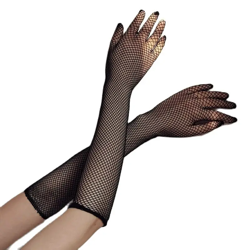 42cm Women Sexy Thin Hollow Fishing Net Cosplay Halloween Ball Party Nightclub Pole Dance Punk Accessories Elasticity Gloves mens fingerless gloves