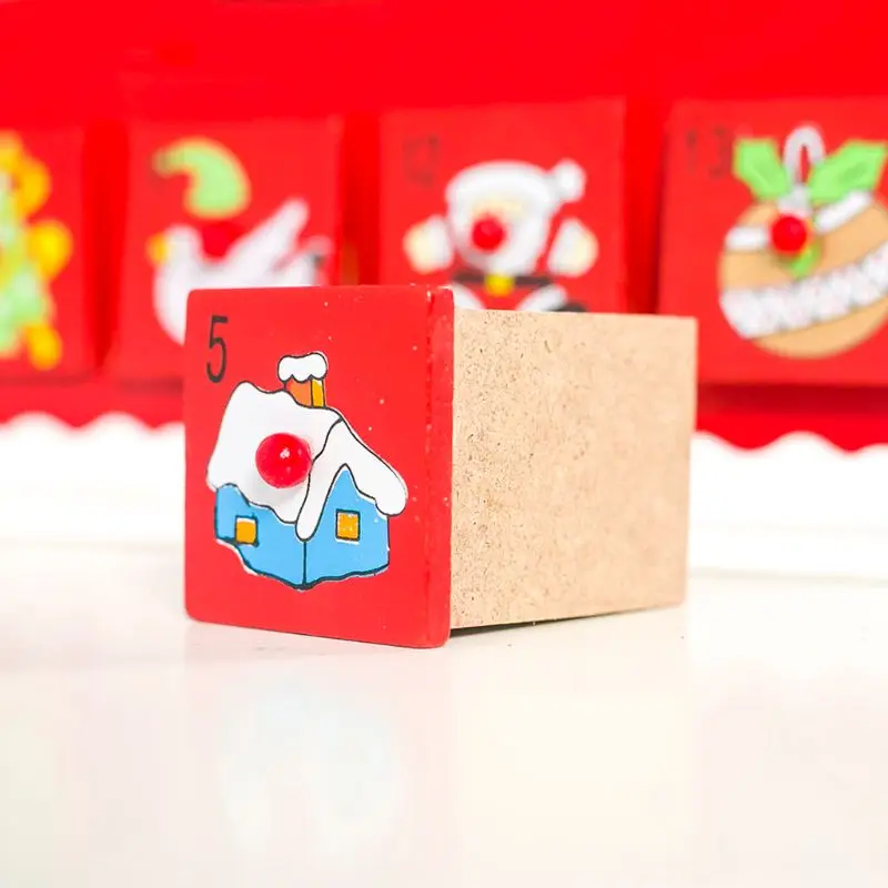 Christmas Wooden House Countdown Advent Calendar 24 Drawers Candy Gift Holder D0AC