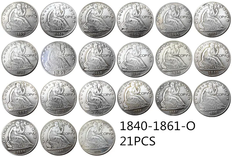 США полный набор(1839-1879) P O CC 51 шт. Liberty сидя половина доллара Посеребренная копия украшения монеты