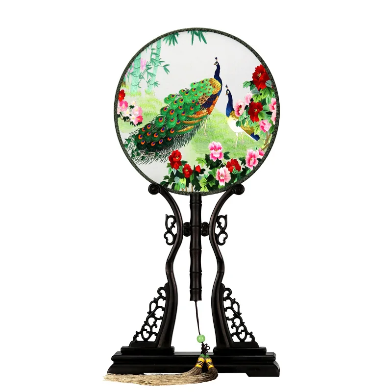 Birds Flower Fan 1 PCS Home Decoration Hand Fan Rose Buttgerfly Peony Embroidery Silk Folding Fan Round Fan Handicraft Gift - Цвет: 1 no fan frame