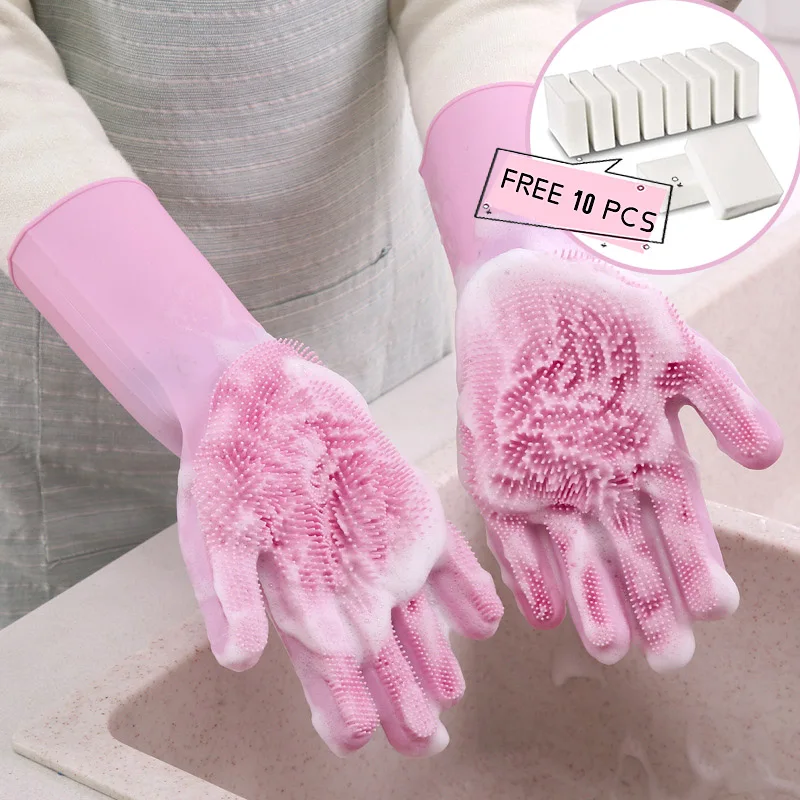 1 Pair Magic Silicone Dishwashing Scrubber Dish Washing Sponge Rubber Scrub Gloves Kitchen Cleaning With FREE GIFT | Дом и сад
