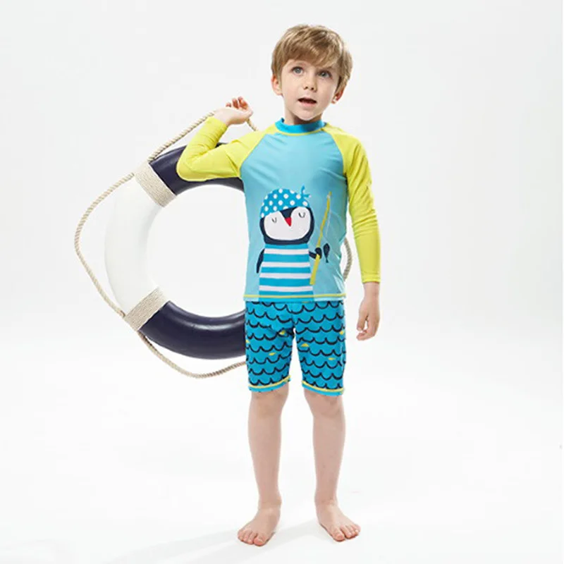 

KID'S Swimwear BOY'S Swimming Trunks Split Type Long Sleeve Sun-resistant Quick-Dry South Korea Big Virgin Boy Baby Thermal Suit