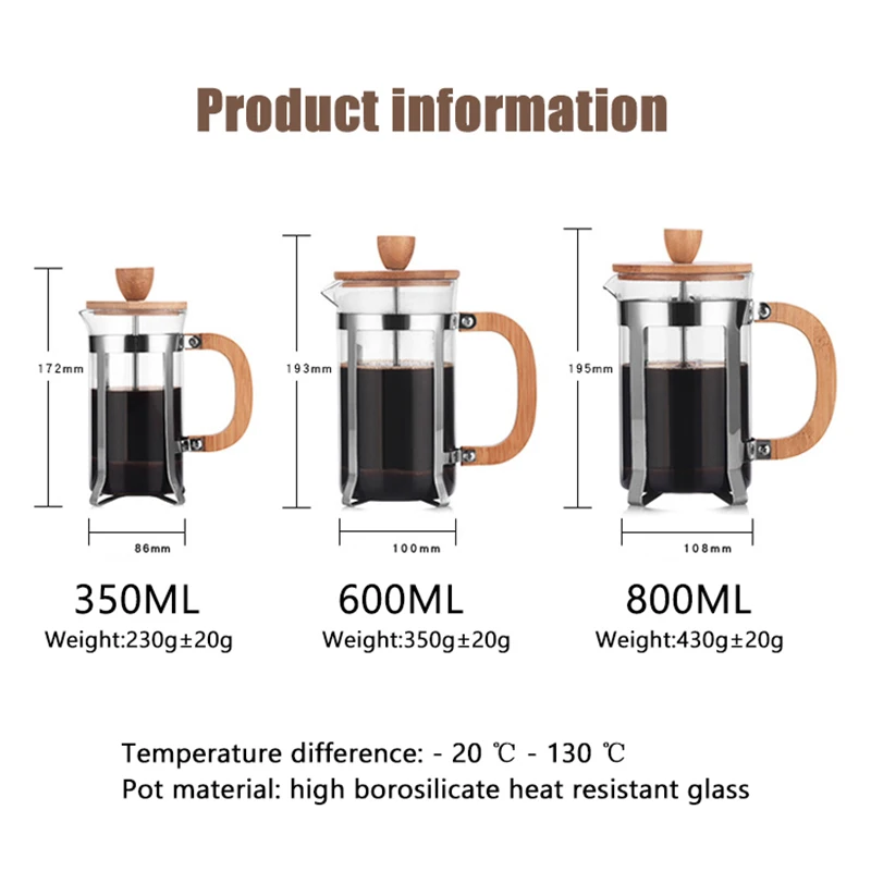 French Press Coffee Maker & Large Capacity Manual Heat Resistant Stainless Steel Glass Transparent Manual Coffee Tea Percolator 3 French Press Coffee Maker & Large Capacity Manual Heat Resistant Stainless Steel Glass Transparent Manual Coffee Tea Percolator 3
