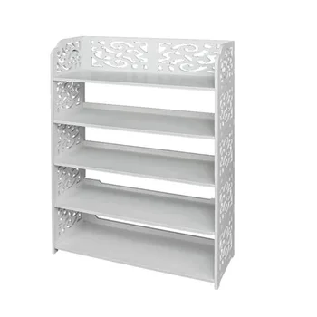 

Wood-plastic Board Five Tiers Carved Shoe Rack White B
