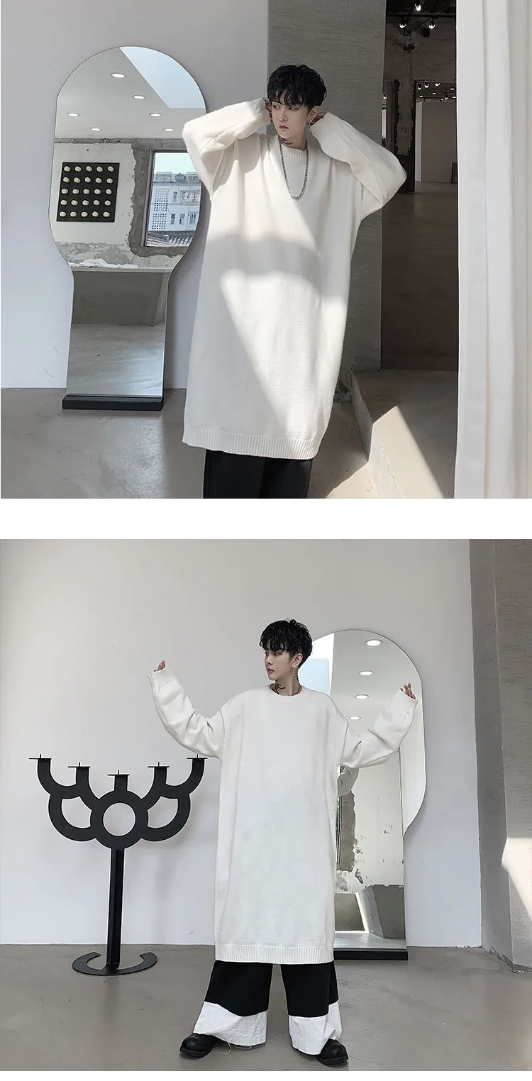 Male Women Streetwear Hip Hop Gothic Thick Dress Sweater Men Long Knitted Pullover Sweater Autumn Winter Japan Vintage Style