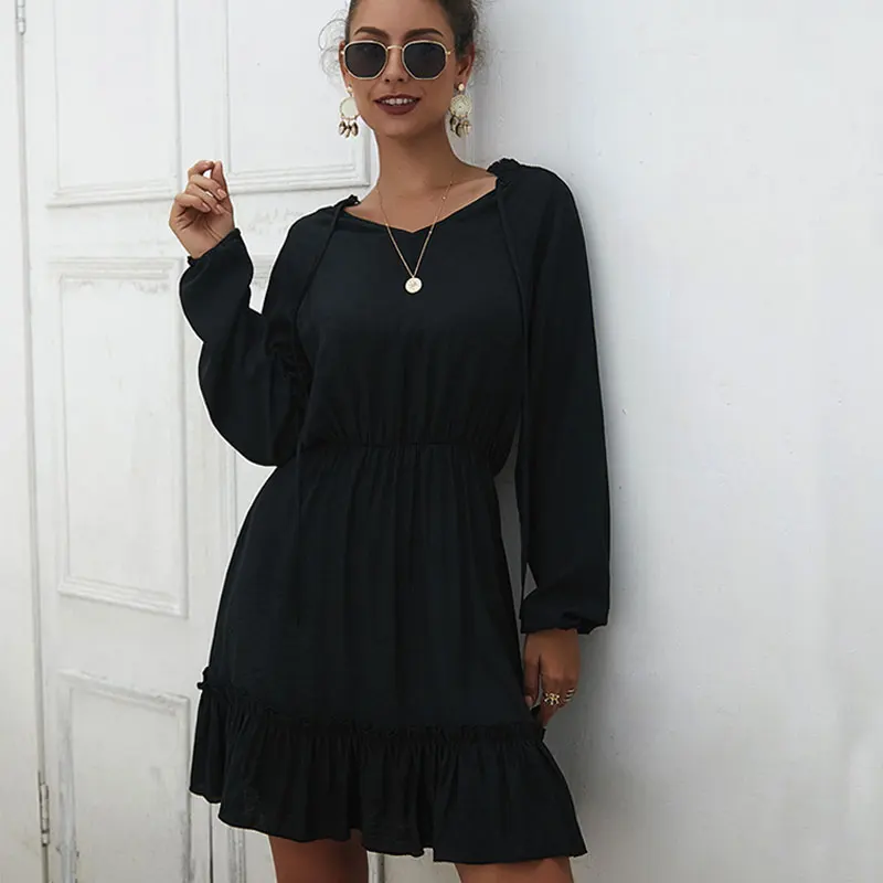 Однотонное повседневное женское платье с длинными рукавами новинка 2019 года