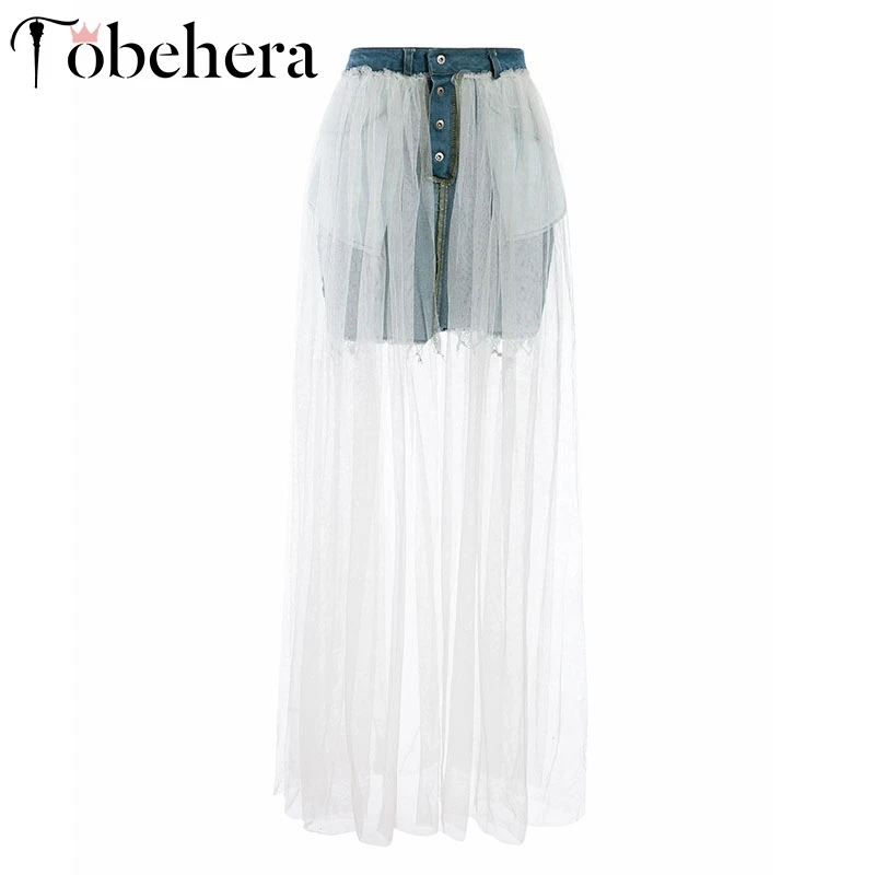 Glamaker белая сетчатая прозрачная Лоскутная джинсовая юбка женская сексуальная короткая юбка на пуговицах с высокой талией летняя уличная джинсовая юбка