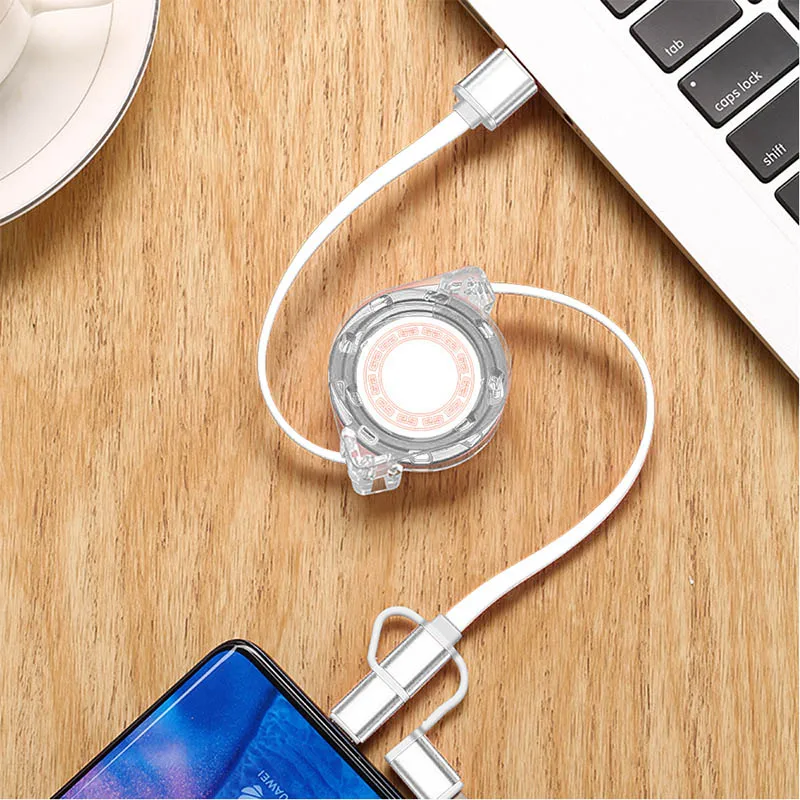 Белый Выдвижной 3 в 1 кабель для быстрой зарядки type C Micro USB 2 в 1 Usb кабель зарядное устройство для samsung Note 10 S9 S10 plus Android Tipo C - Цвет: Белый