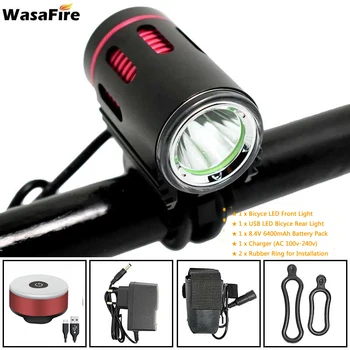 

XM-L2 LED Bicycle Front Light Headlight 4 Modes 2000lm 18650 Battery Bike Headlamp + Safety Warning USB Cycling Taillight