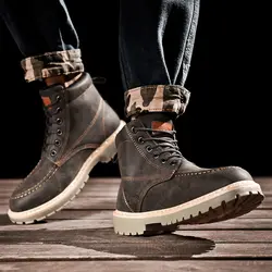 Мужские Ботильоны; кожаные теплые зимние ботинки с плюшевой подкладкой; мужские модные зимние мужские ботинки для альпинизма