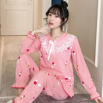 

2020 New Fashion Pajamas For Women Spring Summer Long Sleeve&Pants Two Pieces Wear Comfortable Pyjama Sets For Girl