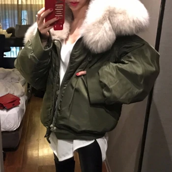 

Streetwear Plus Size Faux Fur Coat Warm Parka Women's Thick Military Army Green Women Winter Jacket Overcoat Cotton Parkas MY138