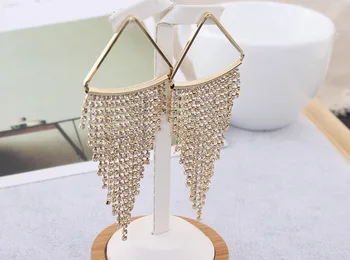 

925 Women Gold Earrings Claw Chain Tassel Dangle Ear Rings Jewlery Accessories Fashion Crystal Inverted Triangle Drop Earrings