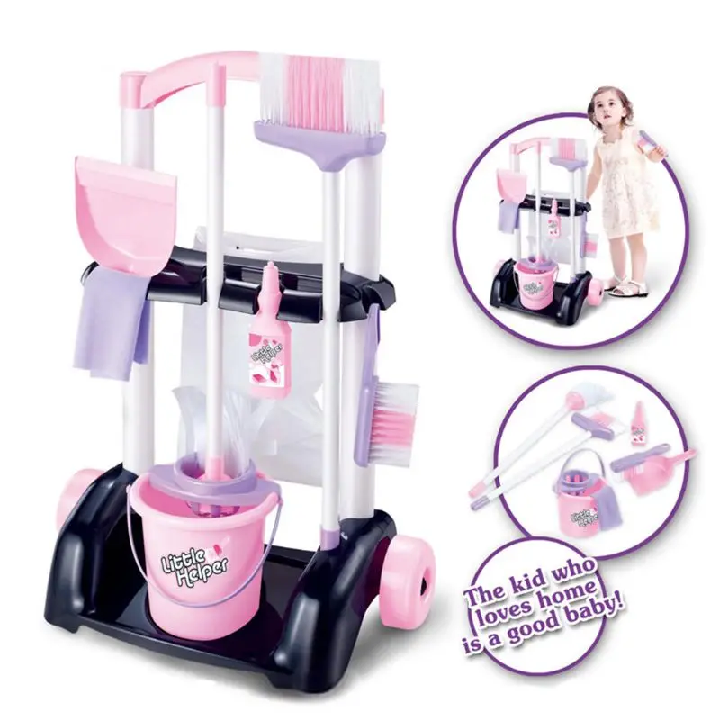 Juego de carrito de limpieza para casa para niños, juguete para juego de imitación, carro de limpieza pequeño, suministros de limpieza para niños, juguete
