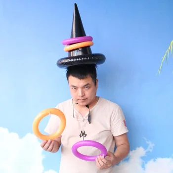 

Fun Halloween Inflatable Witch Hat Ring Toss Game Kit 1pcs Hat with 4pcs Ring for Kids Adults Party Favor Playing