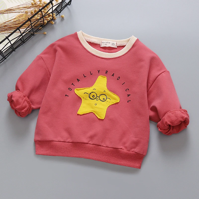 Весенне-осенний От 1 до 4 лет хлопковый свитер для детей Повседневная футболка с рисунком звезды для маленьких мальчиков и девочек топы с длинными рукавами для младенцев, детская одежда - Цвет: B red