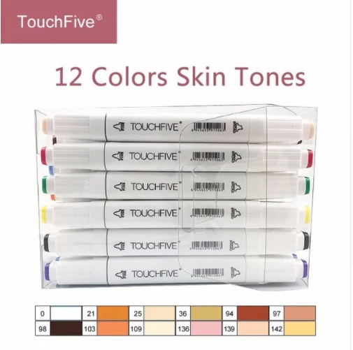 12 skin colors TOUCHFIVE маркер 30/40/60/80/168 Цвета маркер для рисования на спиртовой основе чайник ручка для рисования манга двуглавый искусства ручки, маркеры для рисования - Color: 12 skin colors