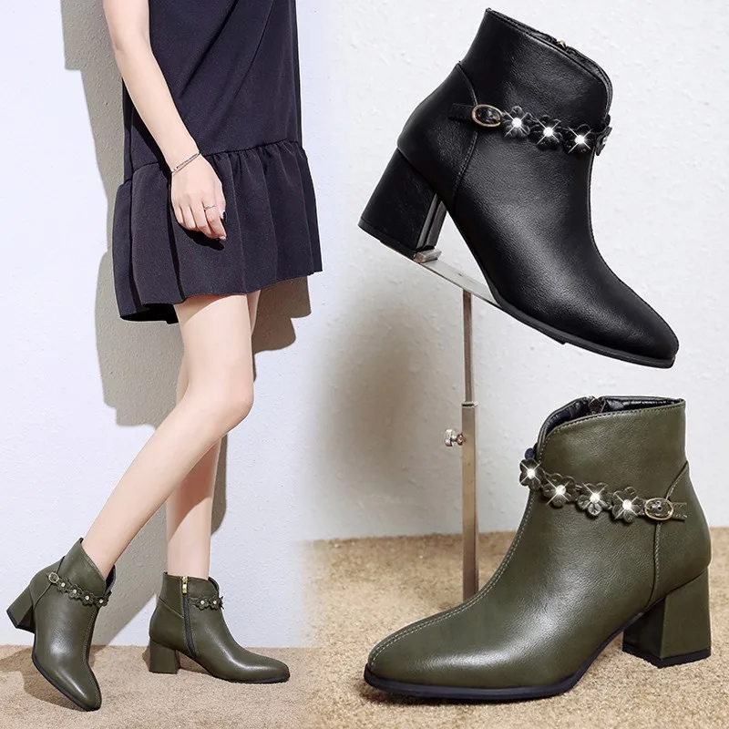 

2019 Autumn And Winter New Style British-Style Martin Boots Women's Mid-top Side Zipper Short Boots Women's round-Toe Man-made D