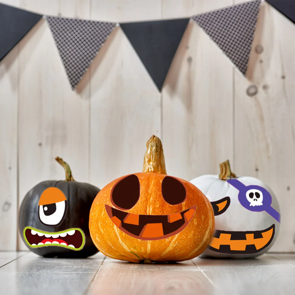 

2 Sets Halloween Pumpkin Stickers Funny Face Grimace Craft Decals Kit for Halloween Party Supplies Trick Or Treat Party Favors