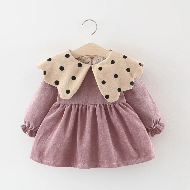 Осенне-зимнее платье для малышей 0-3 лет теплое плотное теплое вельветовое платье с длинными рукавами Детская одежда Детские платья - Цвет: AS PICTURE