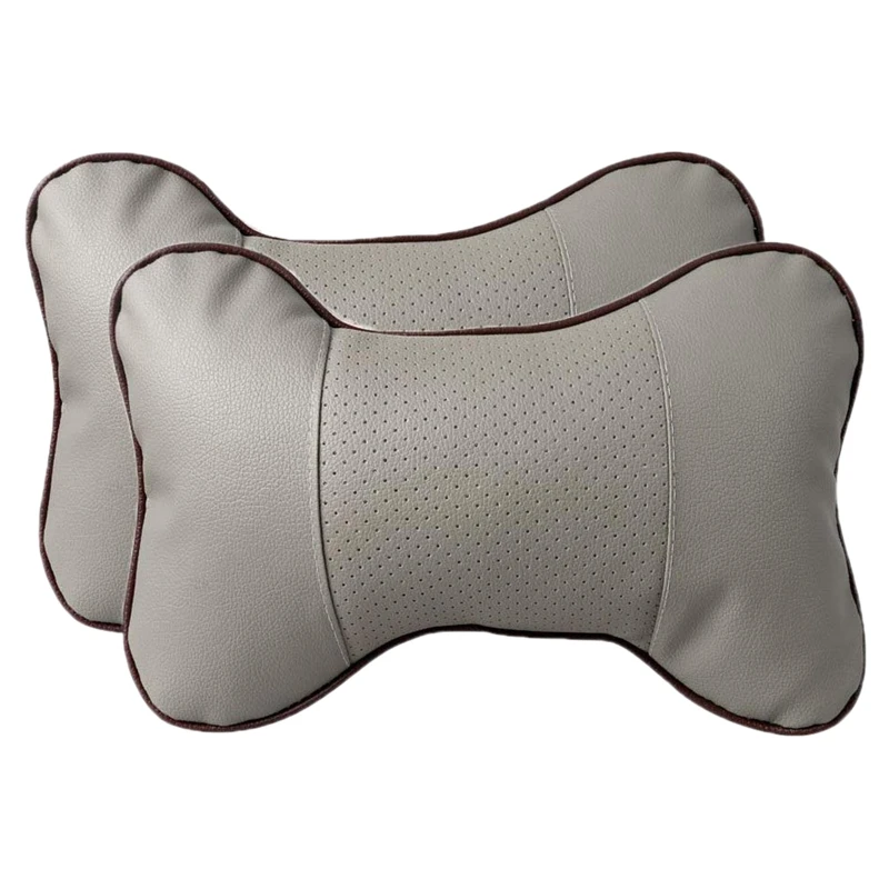 2 x Car Neck Pillow, Comfortable Soft Breathable Leather Car Head Neck Rest Cushion Relax Neck Support Headrest Pillows for Car - Цвет: Gray