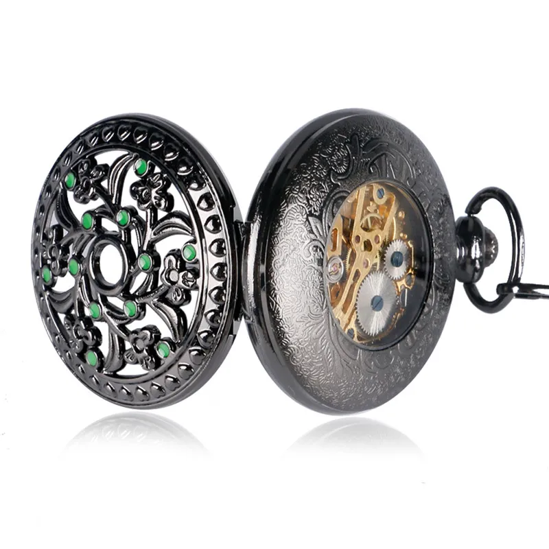Steampunk Hollow Out Case Men Women Skeleton Clock Handwinding Mechanical Pocket Watch Arabic Number Dial Pendant Chain Gift