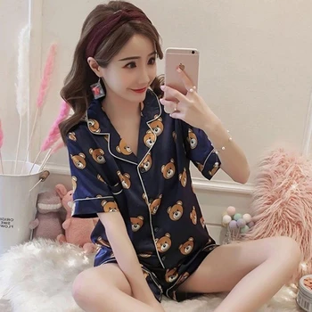 

2020 New Fashion Pajamas For Women Summer M-5XL PLus Size Luxury Silk Leisure Pyjama Sets For Girl Comfortable Home Suits